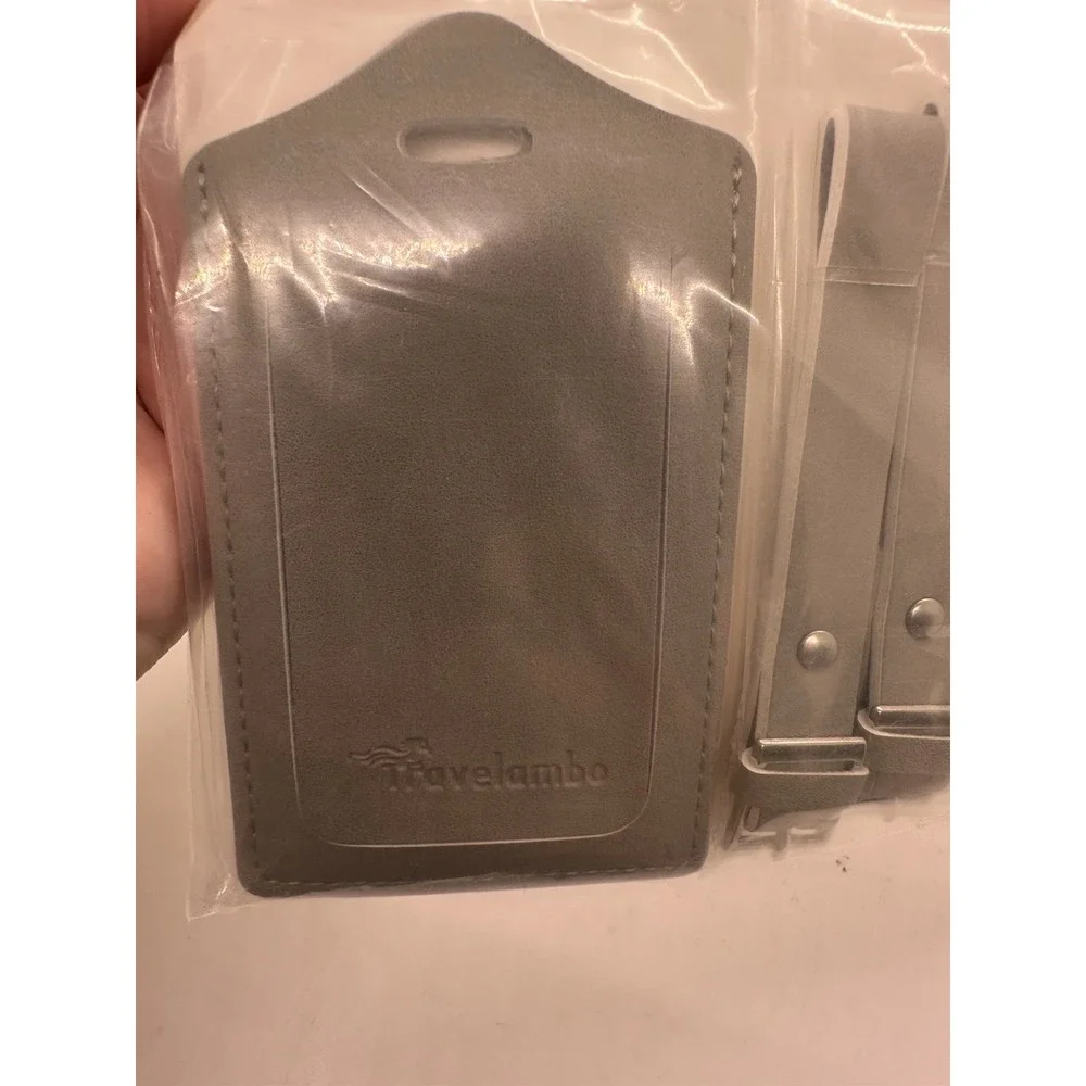 Travelambo Luggage Tags 4 Pack Light Grey Faux Leather Suitcase ID Labels New‎